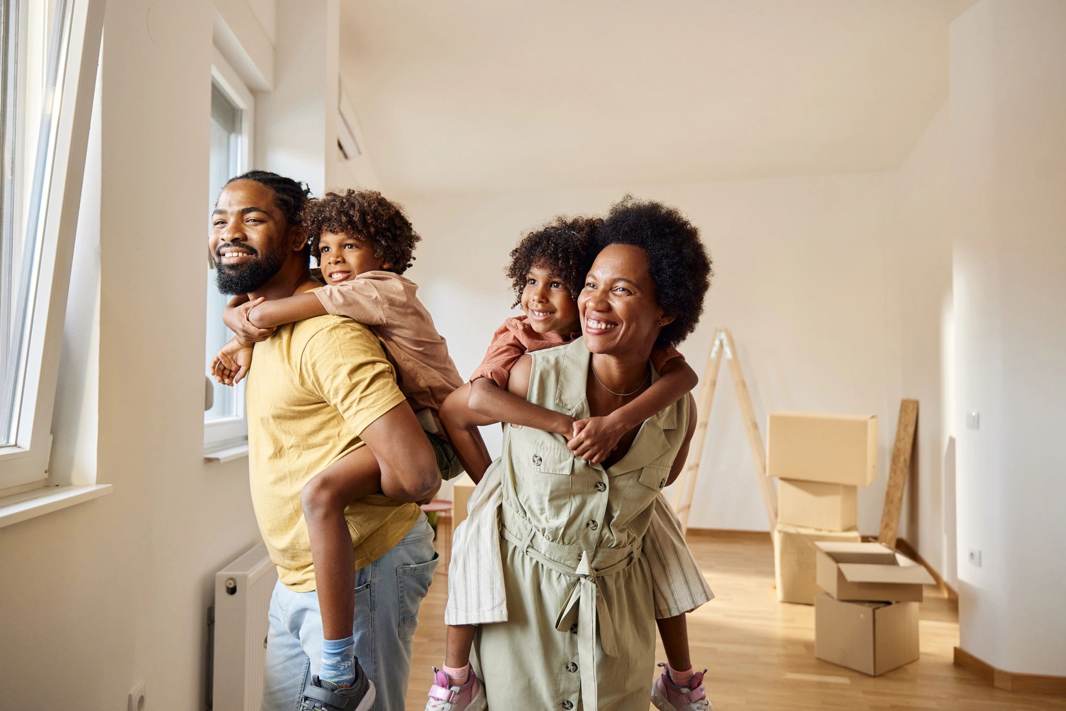 Family celebrating in their new home.