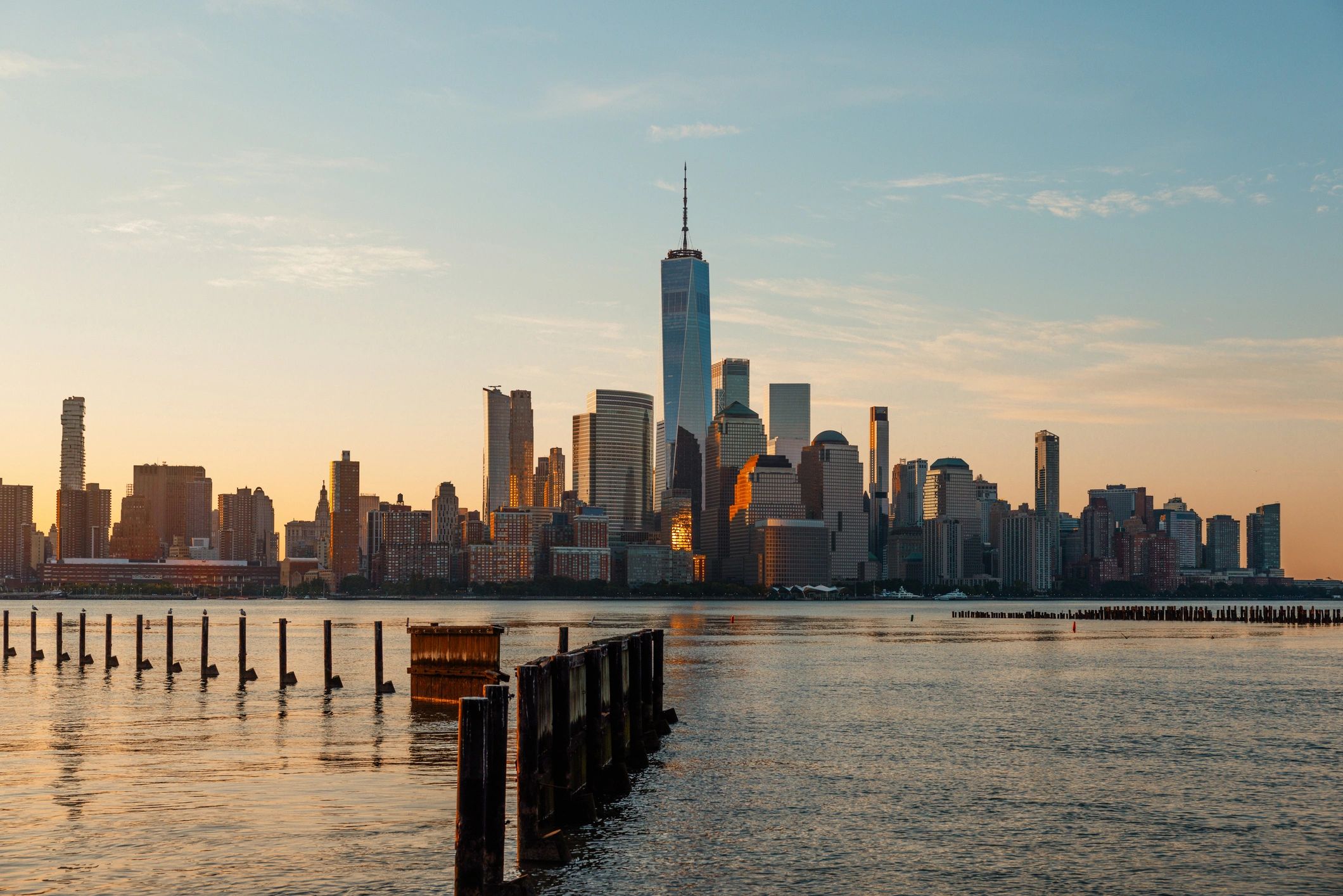City skyline at sunset